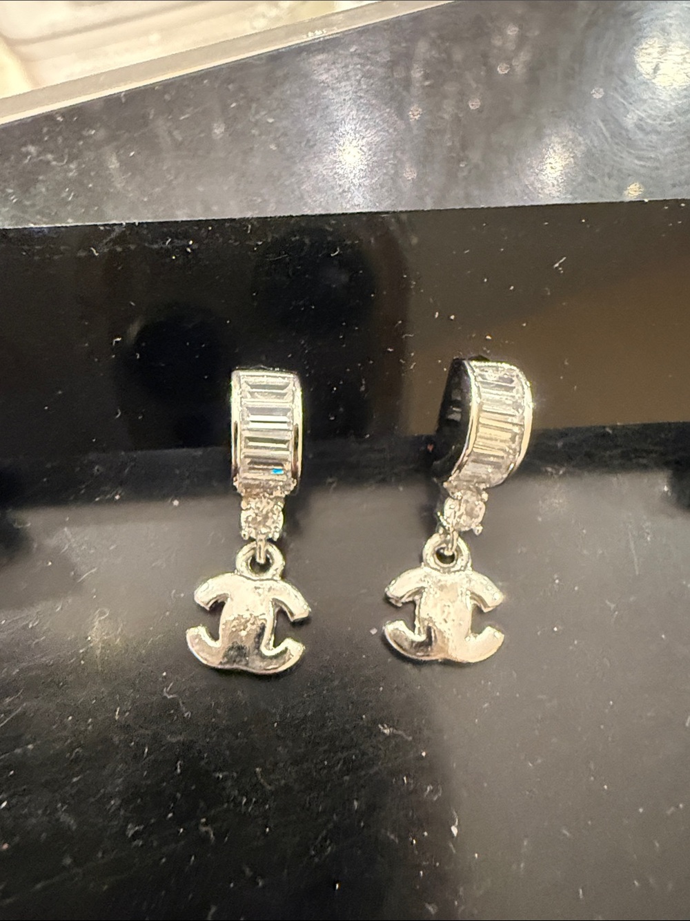 Dainty Silver-Tone Hoop Drop Earrings with Interlocking Charm